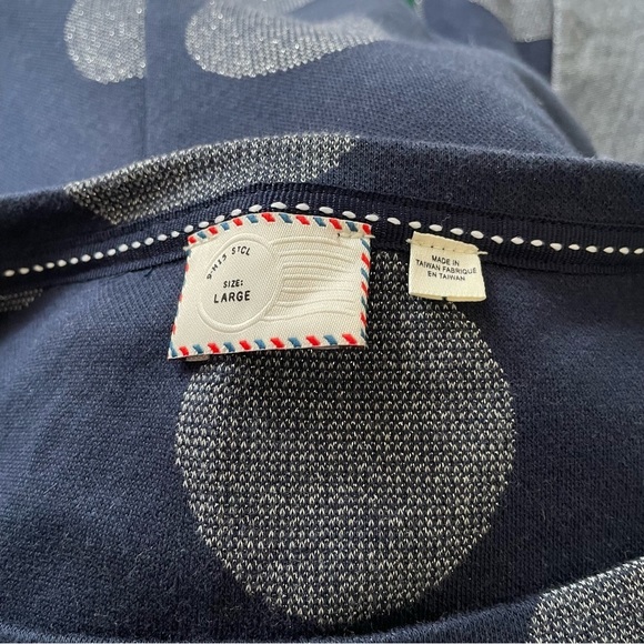 Anthropologie Postmark Polka Dot Blue Metallic Cropped Pullover Dolman Sweater L - Picture 9 of 12